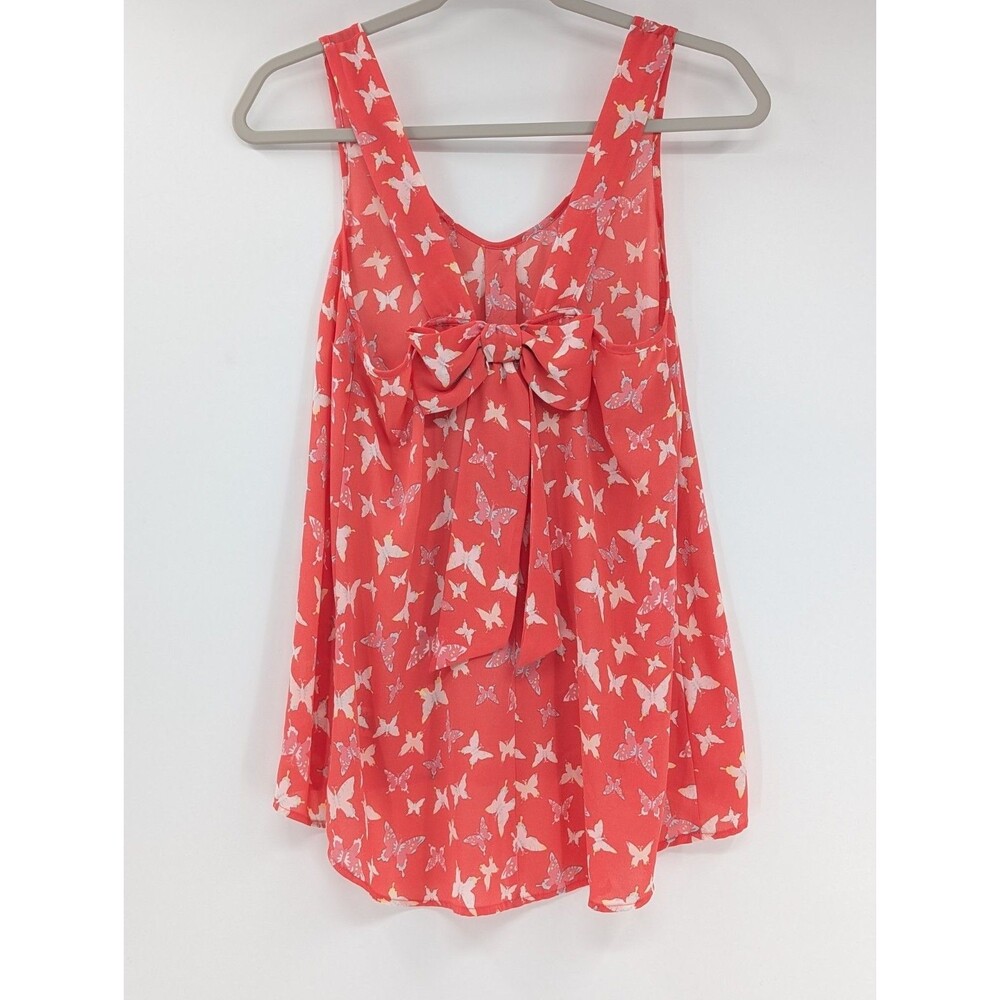 Candie’s Pink Coral Butterfly Bow Back Y2K 90s Tank Top Blouse Size Medium - Picture 4 of 11